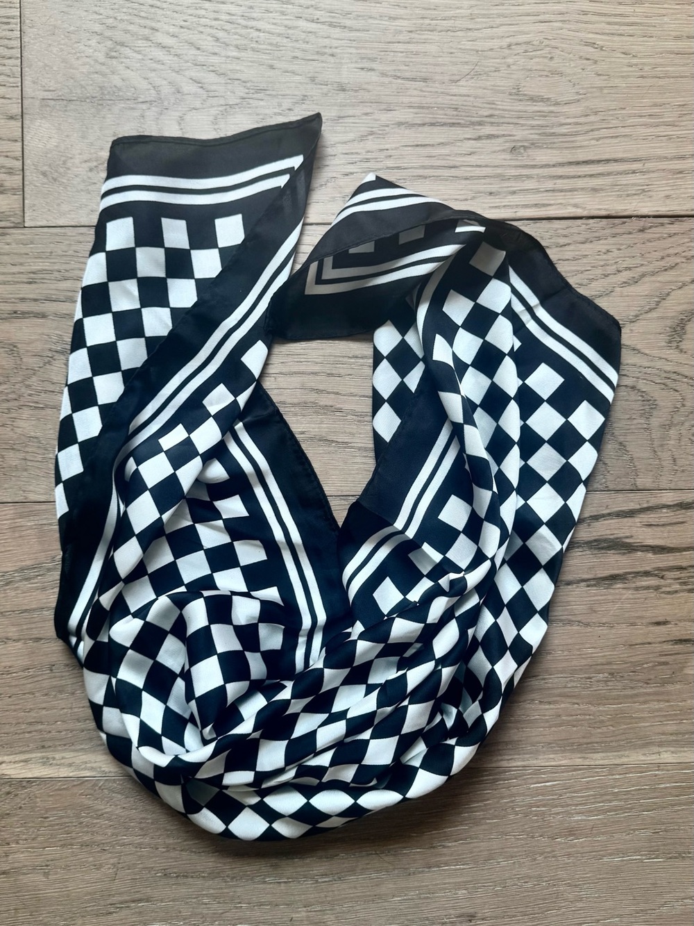 Black and White Checkerboard Silky Scarf - Picture 2 of 8